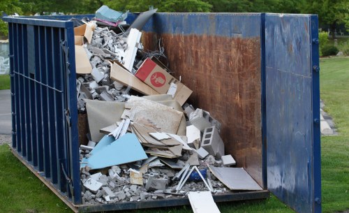 Construction site in North London with builders waste